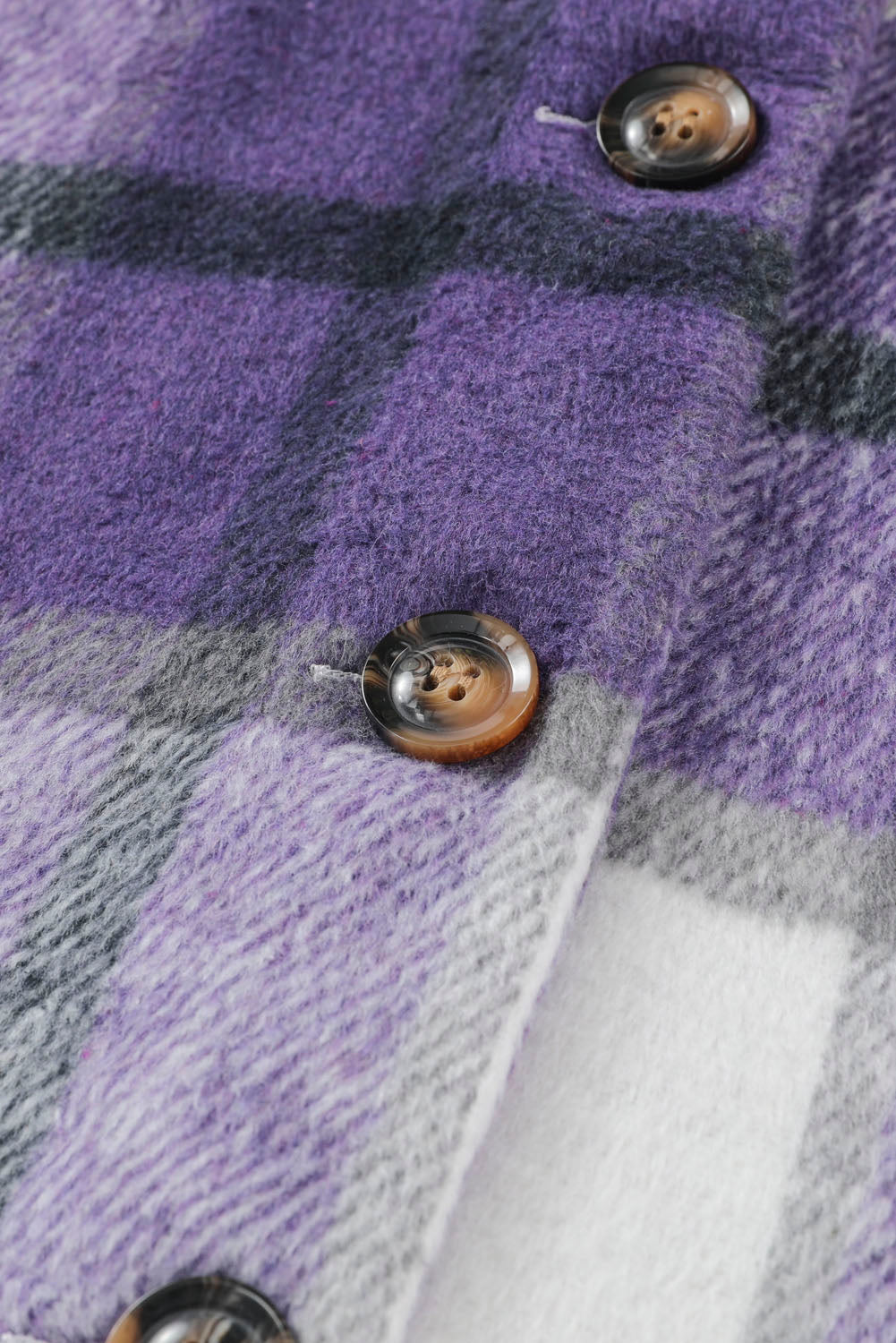 Plaid Button Front Brushed Hooded Jacket
