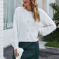 Round Neck Dropped Shoulder Fuzzy Cardigan