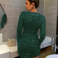 Sequin Surplice Long-Sleeve Mini Dress