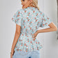 Floral Flutter Sleeve Peplum Blouse
