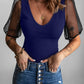 Spliced Mesh Puff Sleeve Blouse