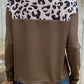 Leopard Buttoned Round Neck Drop Shoulder Top