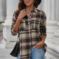 Plaid Curved Hem Dropped Shoulder Longline Shirt Jacket
