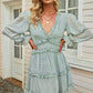 Floral Frill Trim Plunge Flounce Sleeve Dress