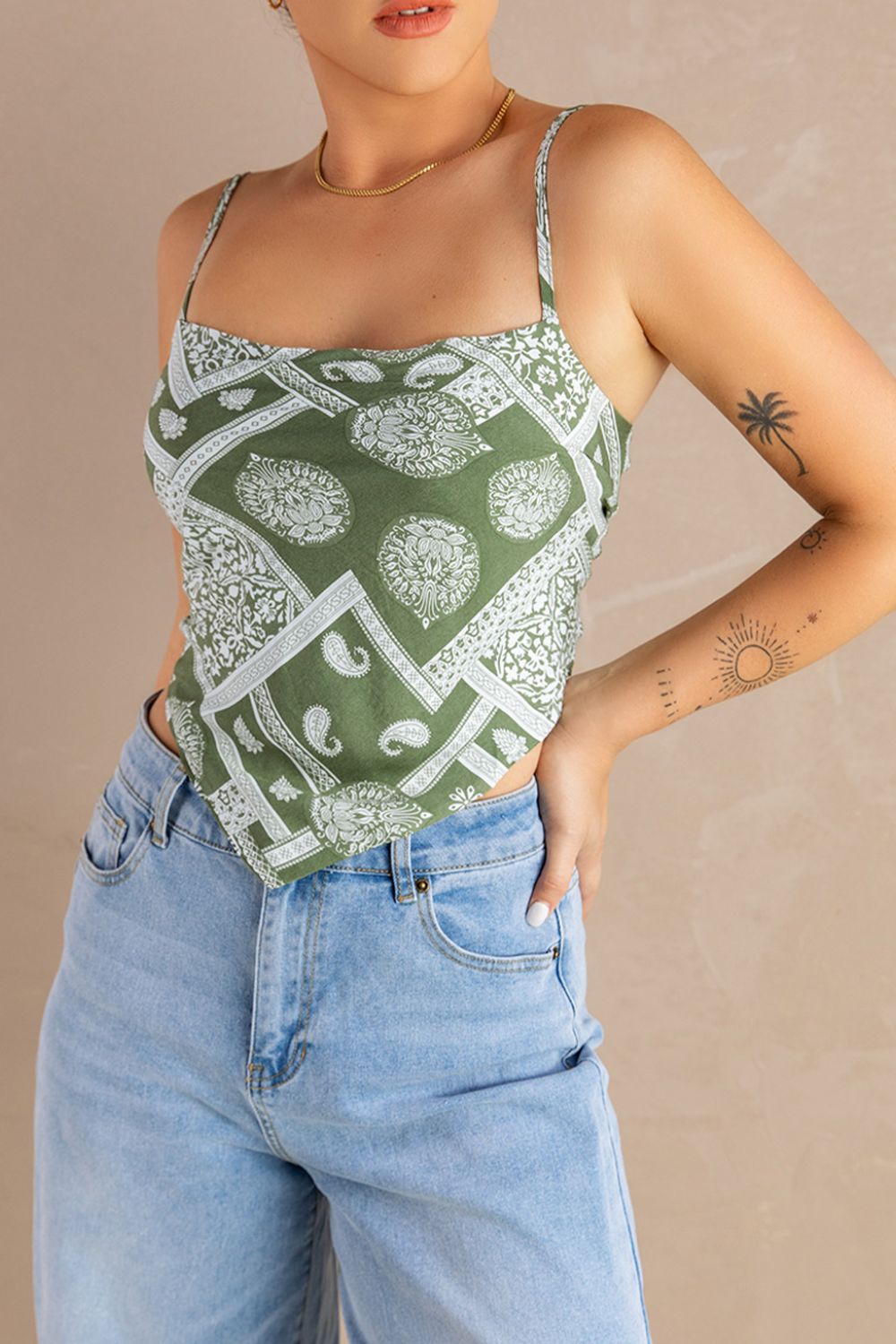 Mixed Print Tie Back Cami Top