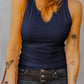 Notched Neck Ribbed Tank Top
