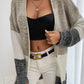 Tricolor Color Block Open Front Cardigan