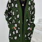 Leopard Print Ribbed Trim Dropped Shoulder Longline Cardigan