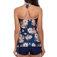 Floral Gathered Detail Tied Backless Tankini Set
