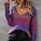 Multicolored Rib-Knit V-Neck Knit Pullover
