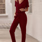 V Neck Wrap Front Jumpsuits
