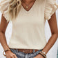 Textured V-Neck Flutter Sleeve Top
