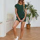 Ribbed Round Neck Pocket Knit Top and Shorts Set