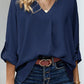 Plus Size Roll-Tab Sleeve Slit Blouse