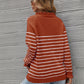 Striped Half-Button Frill Trim Sweater