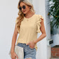Round Neck Flutter Sleeve Eyelet Blouse