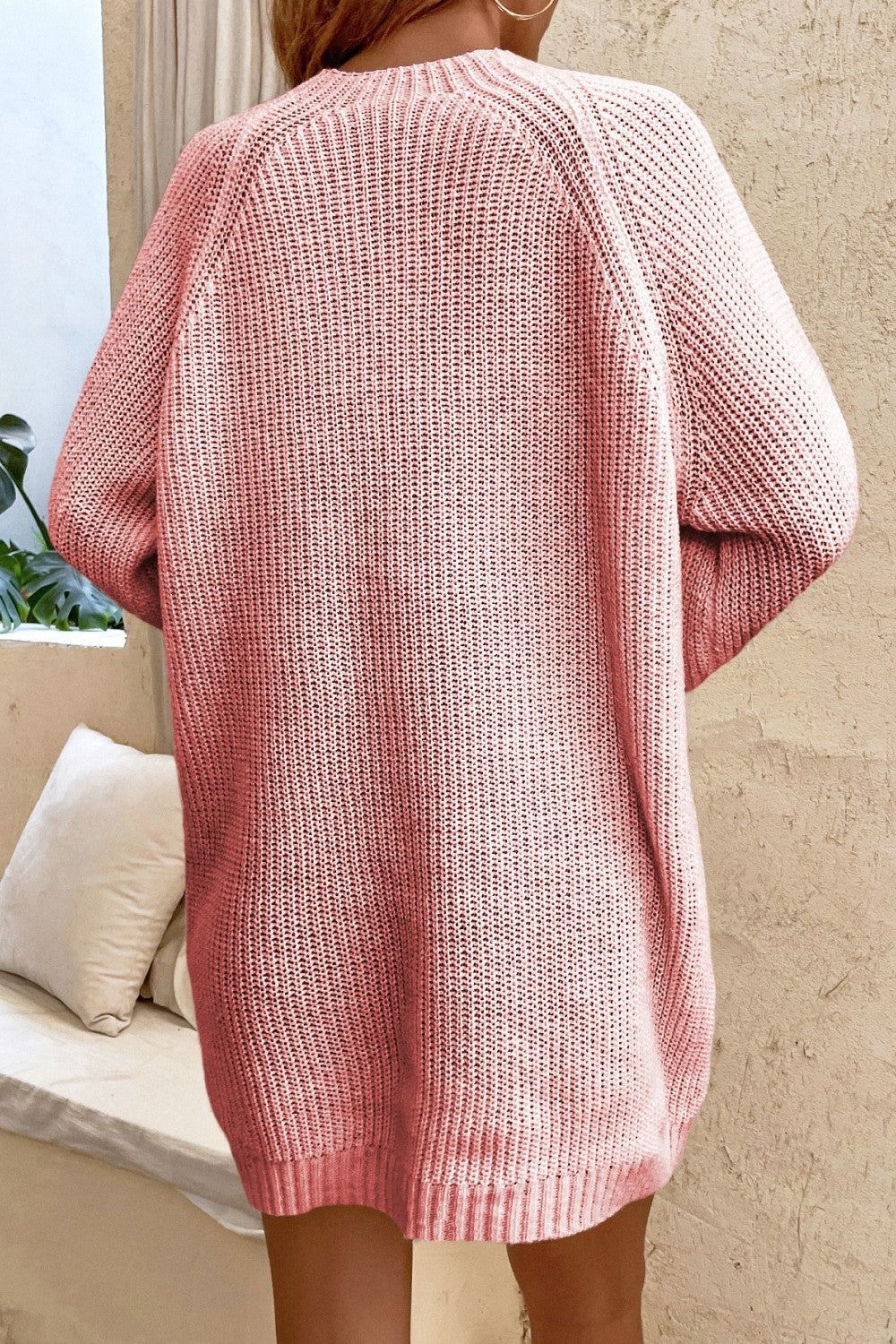 Lace-Up Balloon Sleeve Sweater Dress