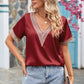Contrast Trim Short Sleeve Plunge Blouse