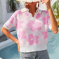Floral Johnny Collar Half Sleeve Knit Top