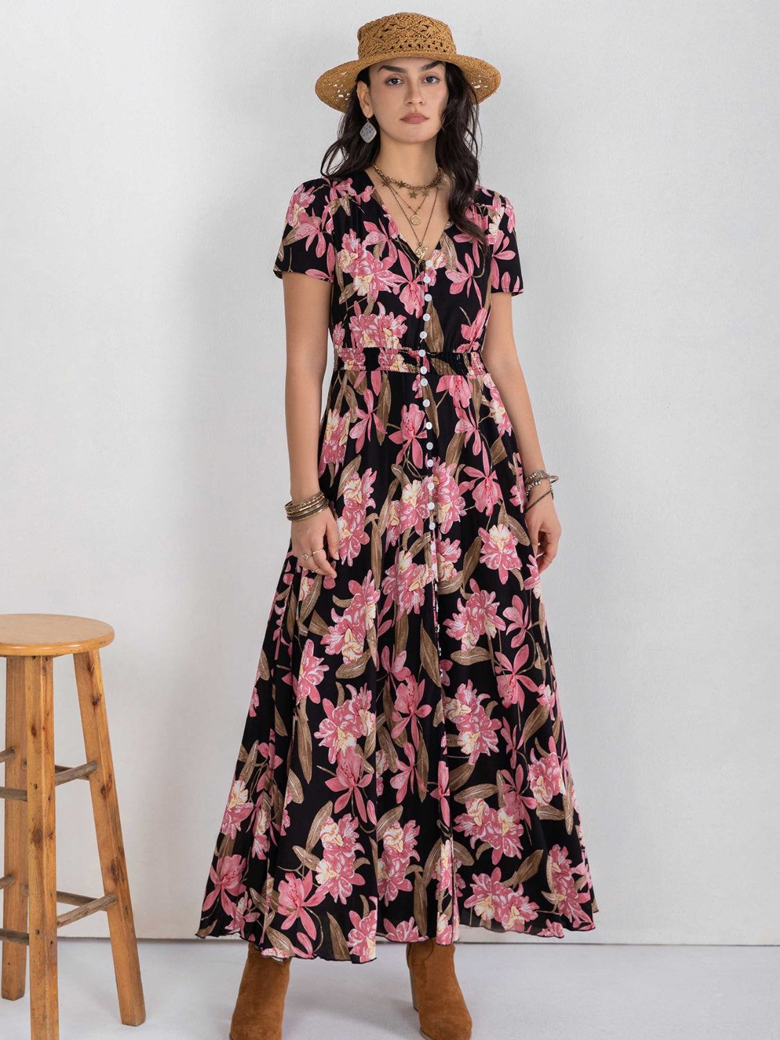 Floral V-Neck Slit Dress (MWBT) T