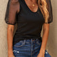 Spliced Mesh Puff Sleeve Blouse