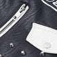Full Size Contrast Letter Print Studded PU Leather Jacket