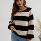 Striped Raglan Sleeve Ribbed Trim Knit Top