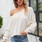 Boat Neck Horizontal Ribbing Dolman Sleeve Sweater