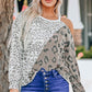 Leopard Color Block Round Neck Cold-Shoulder Top