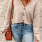 Button Down V-Neck Cropped Cardigan