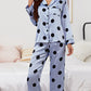Satin Button-Up Lapel Collar Top and Pants Pajama Set