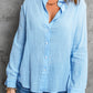 Textured Button Front Curved Hem Shirt