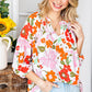 Floral Notched Neck Balloon Sleeve Blouse