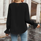 Round Neck Long Flounce Sleeve Blouse