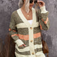 Striped Button Down Longline Cardigan with Pockets