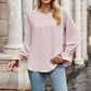 Round Neck Long Flounce Sleeve Blouse
