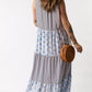 Mixed Print Tie-Neck Sleeveless Maxi Dress