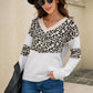 Leopard Color Block V-Neck Knit Pullover
