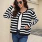 Striped Button Down Round Neck Cardigan