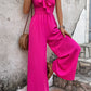 Frill Trim Strapless Smocked Wide Leg Jumpsuit
