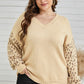 Plus Size Leopard Distressed Hem Detail Slit Sweater