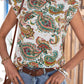 Printed Butterfly Sleeve Keyhole Blouse