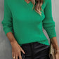 Scalloped V-Neck Rib-Knit Top