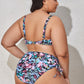 Plus Size Printed Drawstring Detail Bikini Set