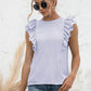 Ruffle Shoulder Tie-Back Crewneck Top