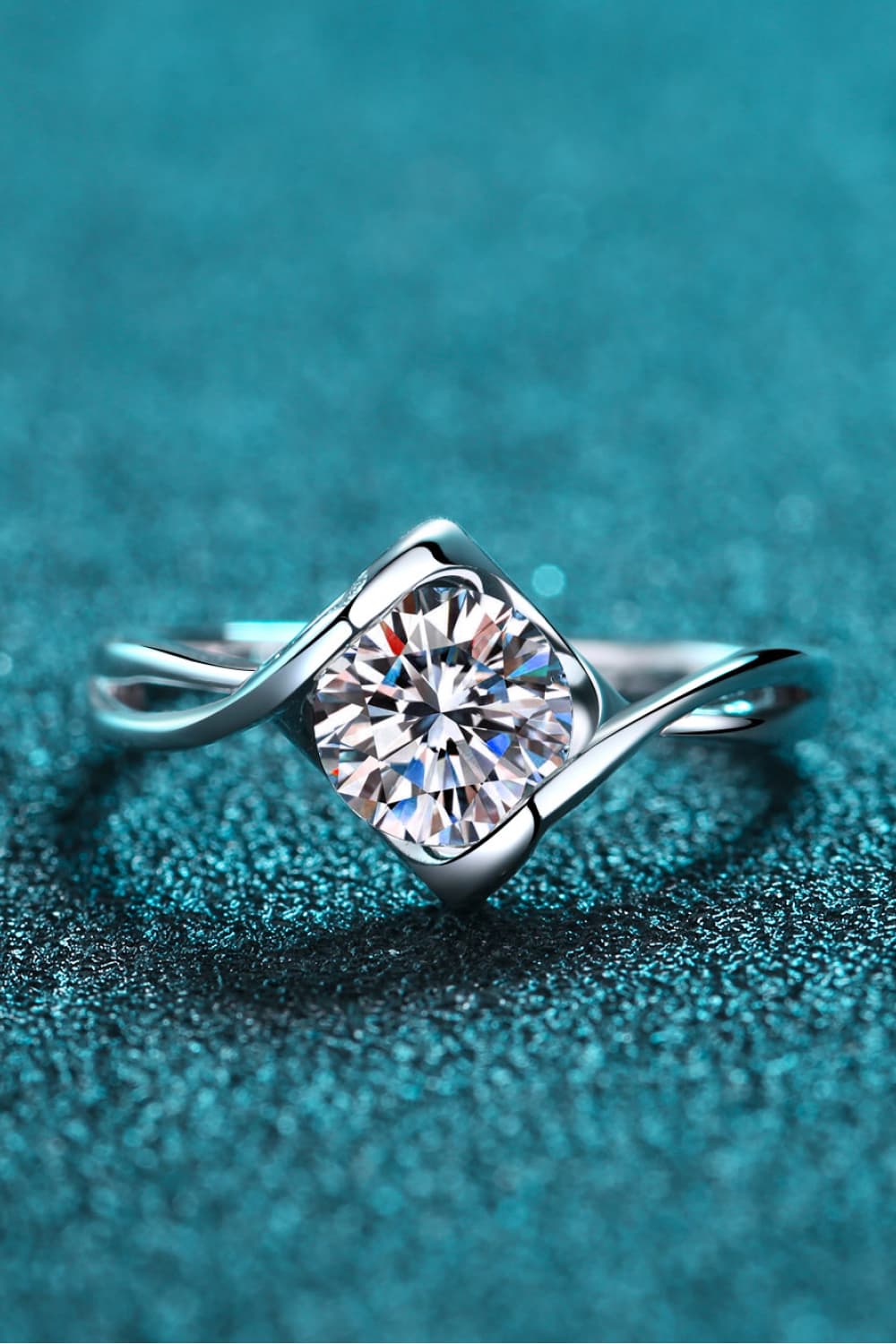 1 Carat Moissanite Rhodium-Plated Solitaire Ring