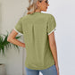 Pom-Pom Trim Petal Sleeve Notched Neck Top