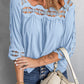 Crochet Openwork Three-Quarter Sleeve Blouse