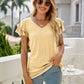 Eyelet Layered Flutter Sleeve V-Neck Top
