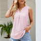 Notched Neck Curved Hem Eyelet Tank